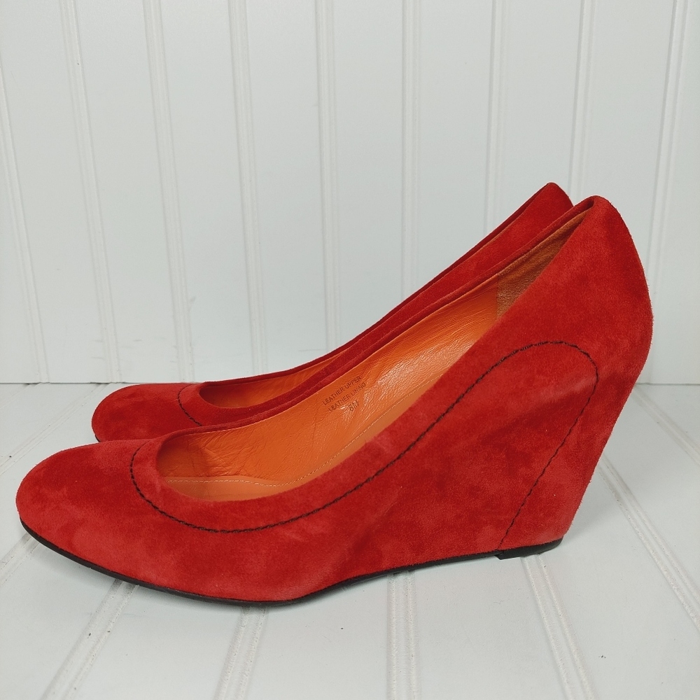 Amelia Red Suede Via Spiga Wedge Pumps